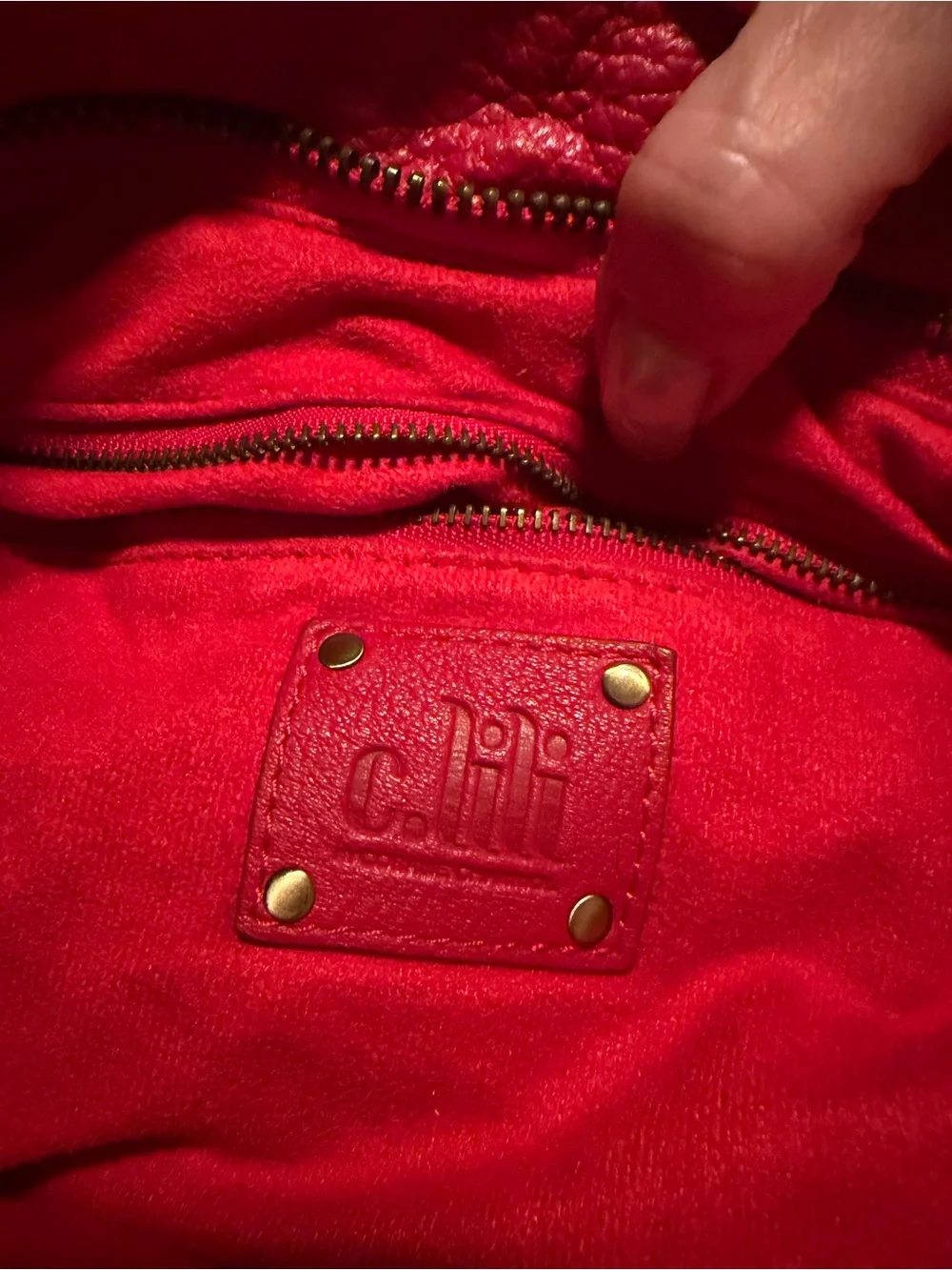 Red Textured Patent Shoulder Bag